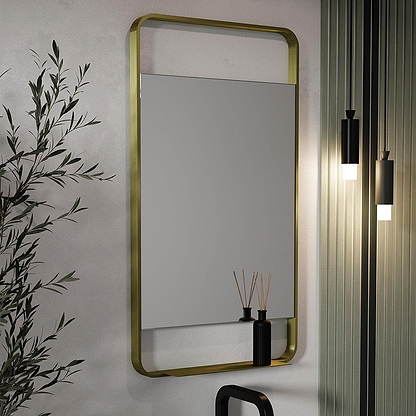 Ludgate Mirror with Shelf 55x100cm Brushed Brass - Hyperion Tiles