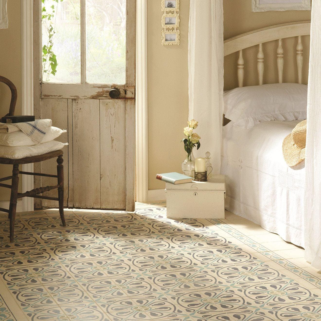 Moroccan Border Dublin, Dark Blue and Dark Jade on White - Hyperion Tiles