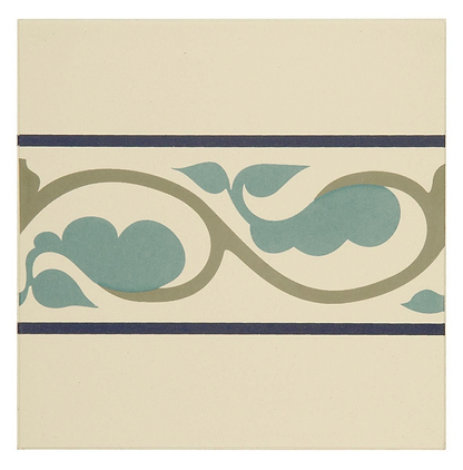 Moroccan Border Dublin, Dark Blue and Dark Jade on White - Hyperion Tiles