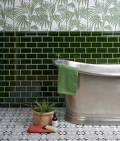 National Trust Tile Collection All Products 7.5 x 15 x 0.9cm Lyme Ceramic Metro Olive Green