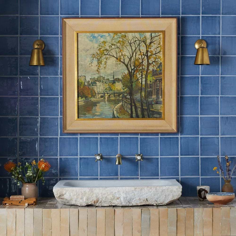 Navy Waterfall Glazed Square Tile - Hyperion Tiles