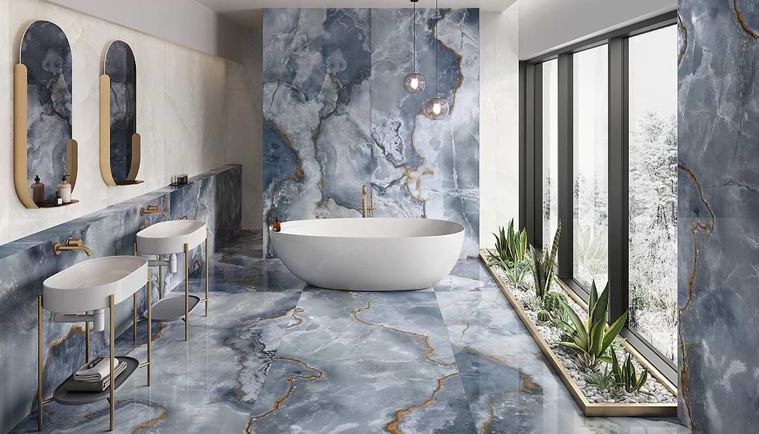 Onyx Blue in Polished and Matt Tiles - Hyperion Tiles