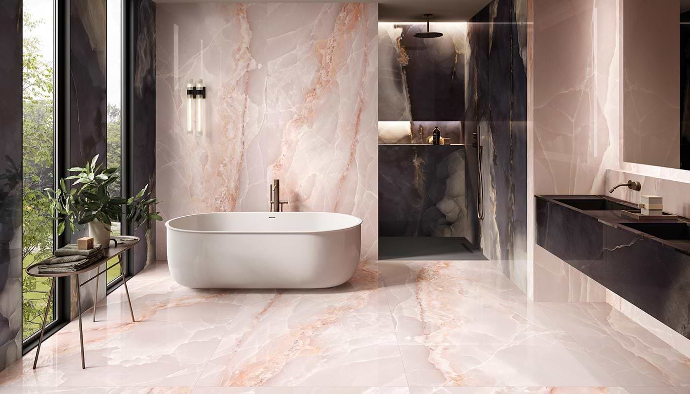 Onyx Pink in Polished and Matt Tiles - Hyperion Tiles