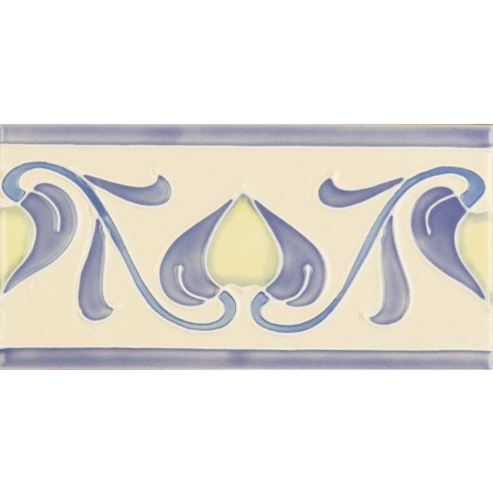 Original Style Tiles - Ceramic 152 x 75 x 7mm - Per Piece Lilium flower Border Tube-Lined Single Tile on Colonial White
