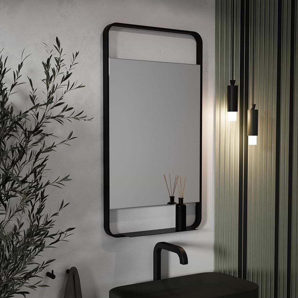 Ludgate Mirror with Shelf 55x100cm Black Hyperion Tiles