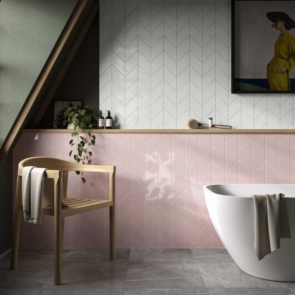 Rhomboid Pink Ceramic Wall Tile 152x263mm - Hyperion Tiles