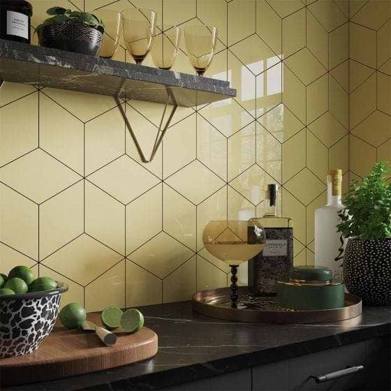 Rhomboid Yellow Ceramic Wall Tile 152x263mm - Hyperion Tiles