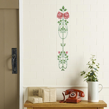 Rose And Bud Raised - Line Tiles 5 - Tile Set on Colonial White - Hyperion Tiles
