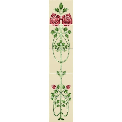 Rose And Bud Raised - Line Tiles 5 - Tile Set on Colonial White - Hyperion Tiles
