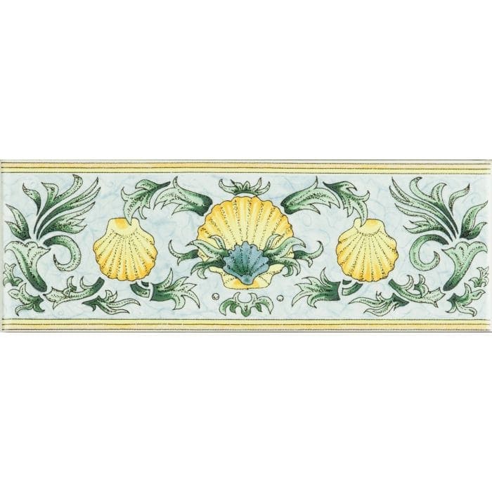 Scallop Shells Blue & Yellow Classical Decorative Border on Brilliant White - Hyperion Tiles