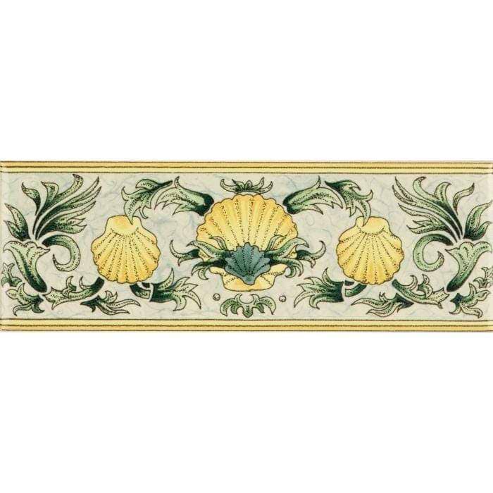 Scallop Shells Blue &amp; Yellow Classical Decorative Border on Colonial White - Hyperion Tiles