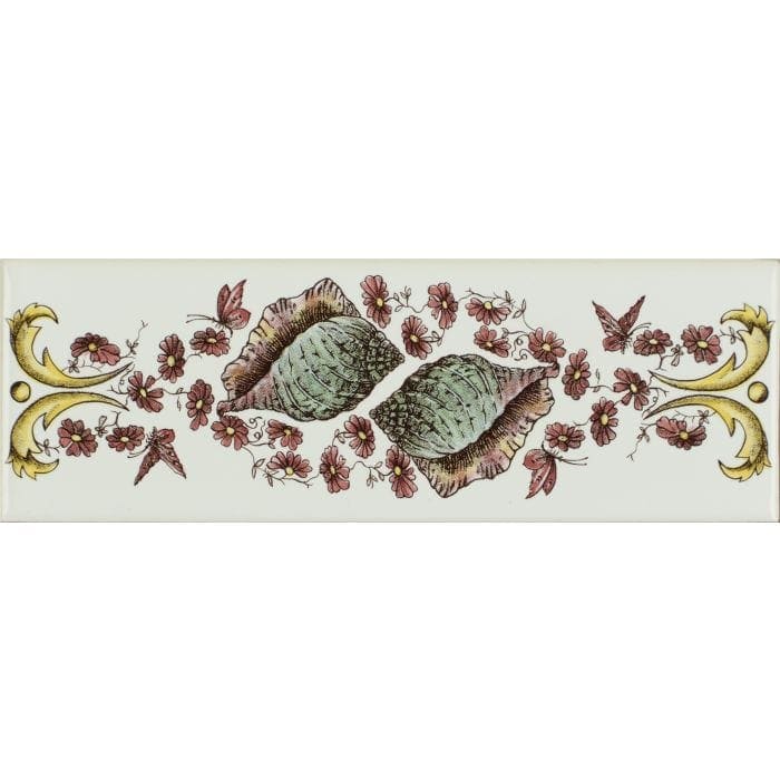 Seashells Border Classical Decorative Border on Brilliant White - Hyperion Tiles