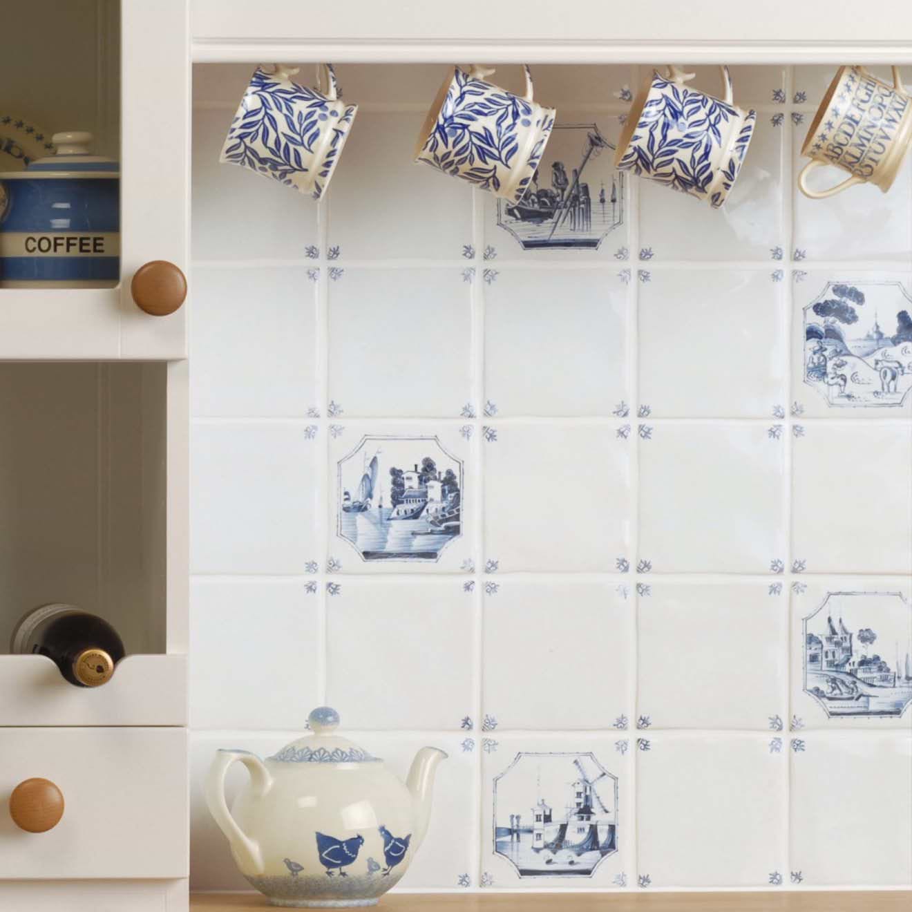 Ship and House Delft River Scene - Hyperion Tiles
