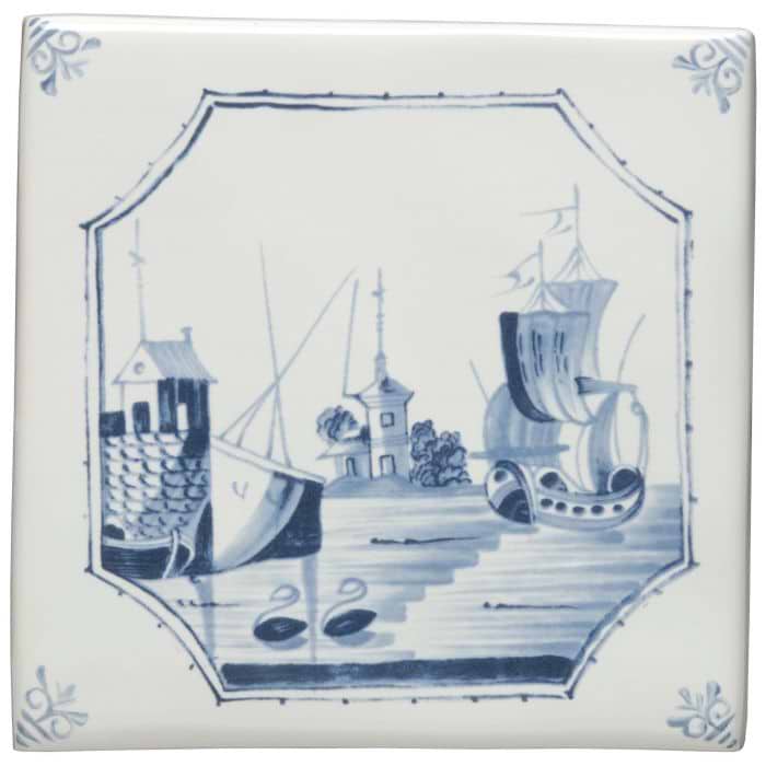 Ship and Island Delft River Scene - Hyperion Tiles