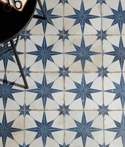 Spitalfields Ceramic Retro Star Blue - Hyperion Tiles