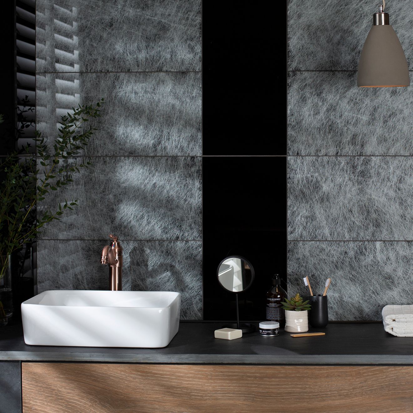 Spun Silk Silver on Black - Hyperion Tiles