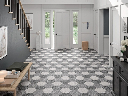 Terrazzo Hexagon Black - Hyperion Tiles