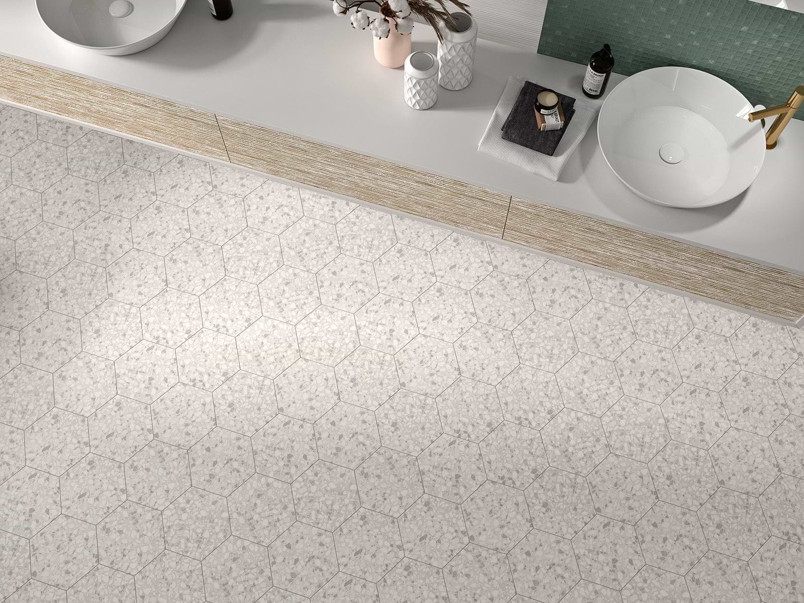 Terrazzo Hexagon Talc - Hyperion Tiles