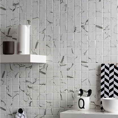 Torcello White Square Mosaic Recycled Glass - Hyperion Tiles