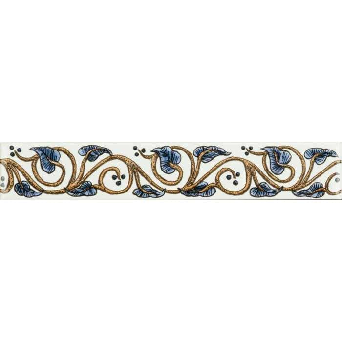 Trailing Ivy Classical Decorative Border, Blue on Brilliant White - Hyperion Tiles