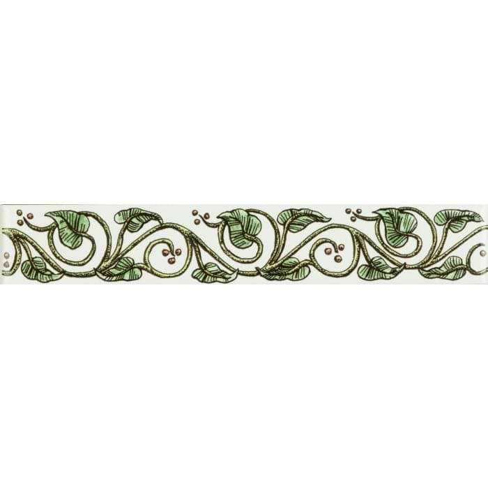 Trailing Ivy, Green Classical Decorative Border on Brilliant White - Hyperion Tiles