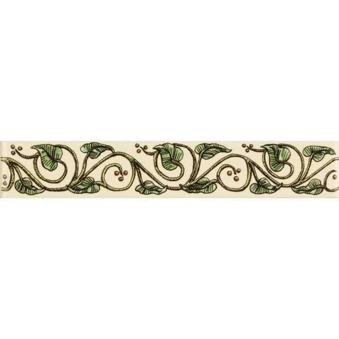 Trailing Ivy, Green Classical Decorative Border, on Colonial White - Hyperion Tiles