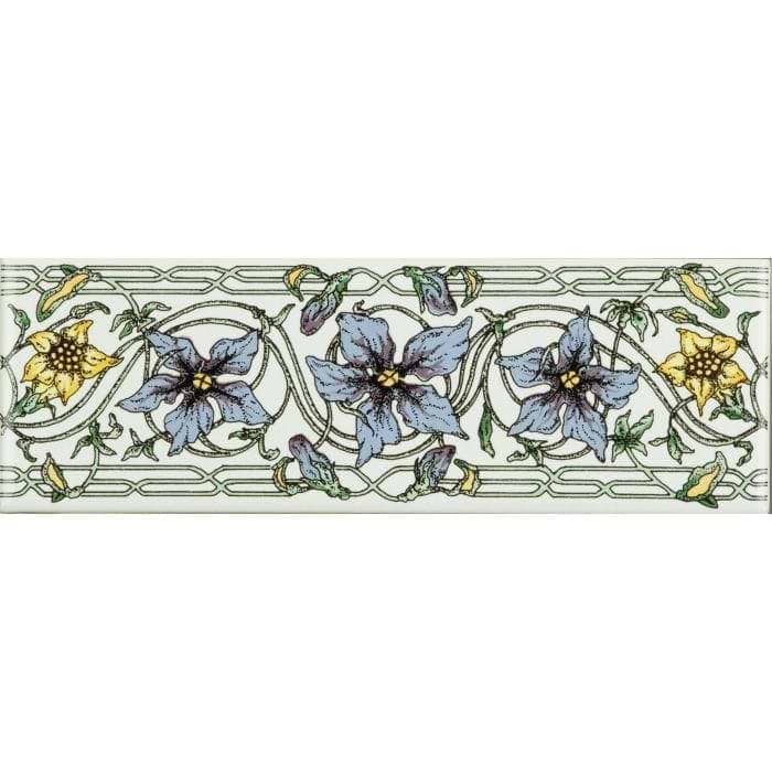 Trailing Periwinkle Blue Classical Decorative Border on Brilliant White - Hyperion Tiles