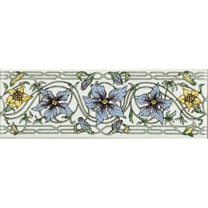 Trailing Periwinkle Blue Classical Decorative Border on Brilliant White - Hyperion Tiles