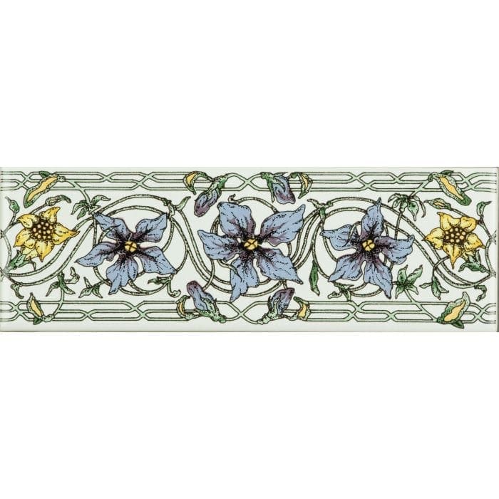 Trailing Periwinkle Blue Classical Decorative Border on Brilliant White - Hyperion Tiles