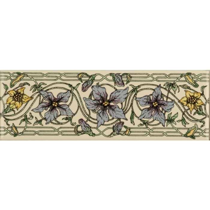 Trailing Periwinkle Blue Classical Decorative Border on Colonial White - Hyperion Tiles