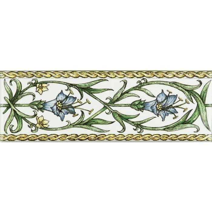 Trumpet Gentian, Blue Classical Decorative Border, on Brilliant White - Hyperion Tiles