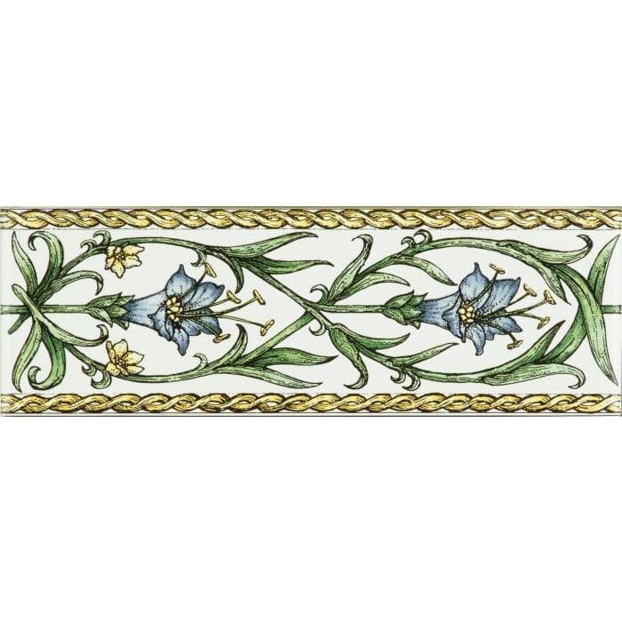 Trumpet Gentian, Blue Classical Decorative Border, on Brilliant White - Hyperion Tiles