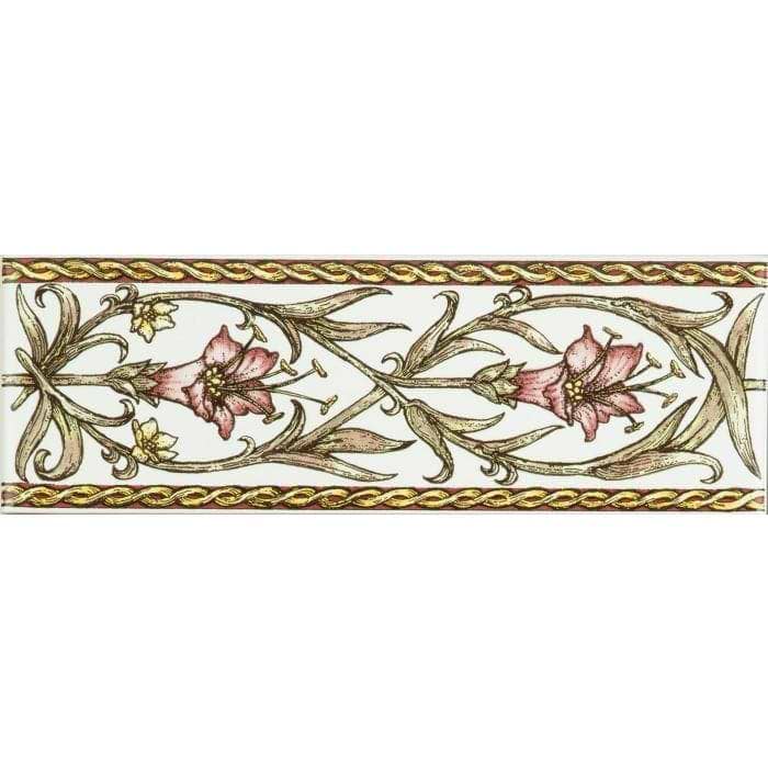 Trumpet Gentian Pink Classical Decorative Border on Brilliant White - Hyperion Tiles