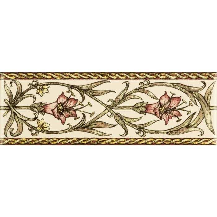 Trumpet Gentian, Pink Classical Decorative Border, on Colonial White - Hyperion Tiles
