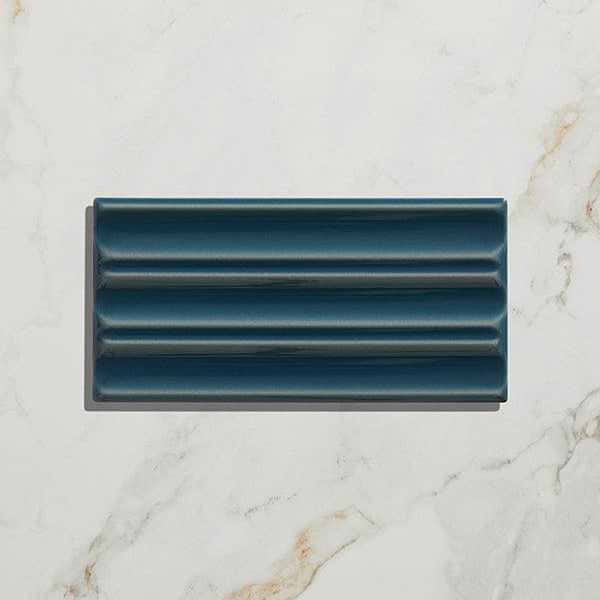 Tunstall Ceramic Peacock Blue Fluted Brick - Hyperion Tiles