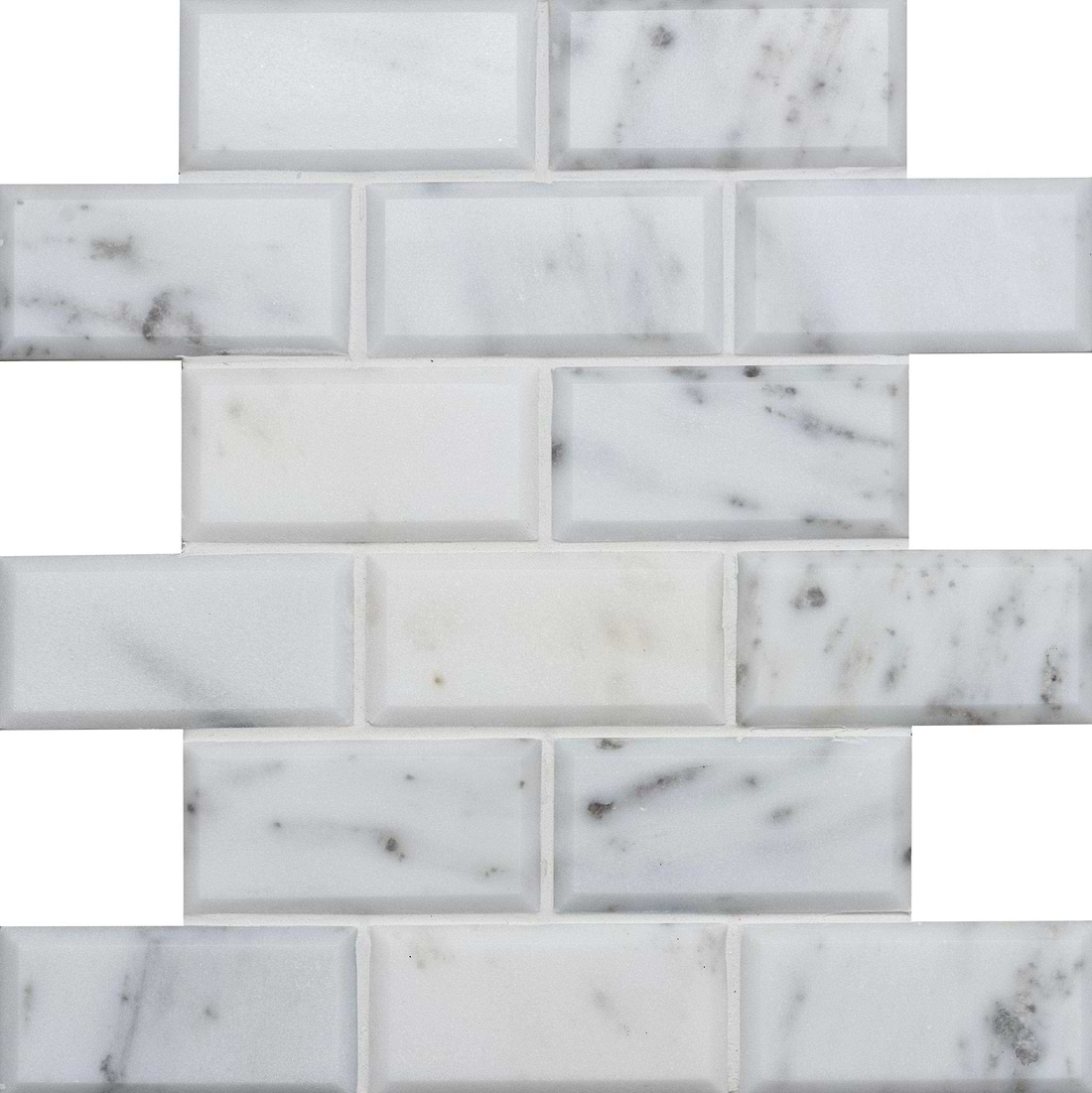 Viano White Polished Bevel Brickbond Mosaic - Hyperion Tiles