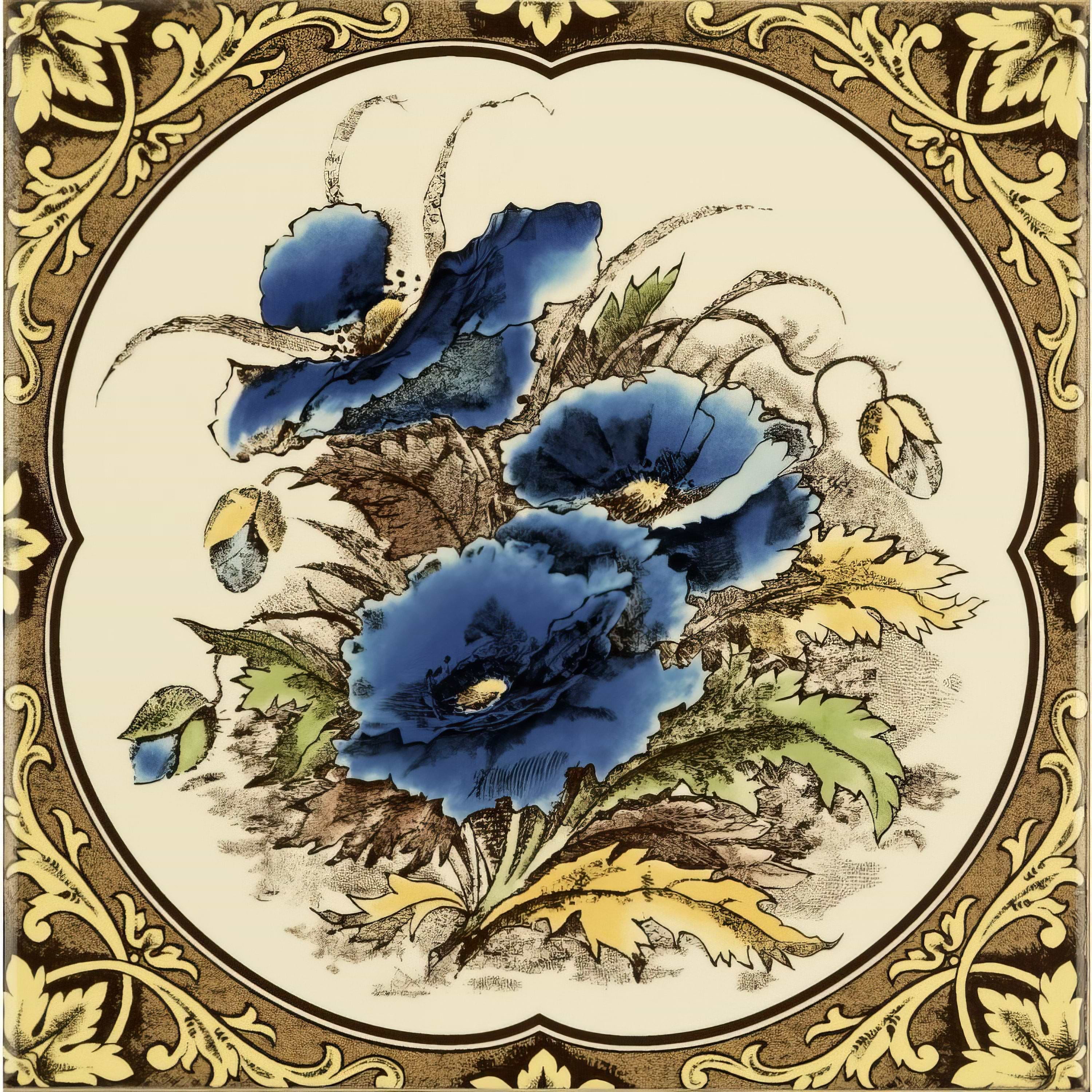 Blue Poppies Single Tile on County White - Hyperion Tiles