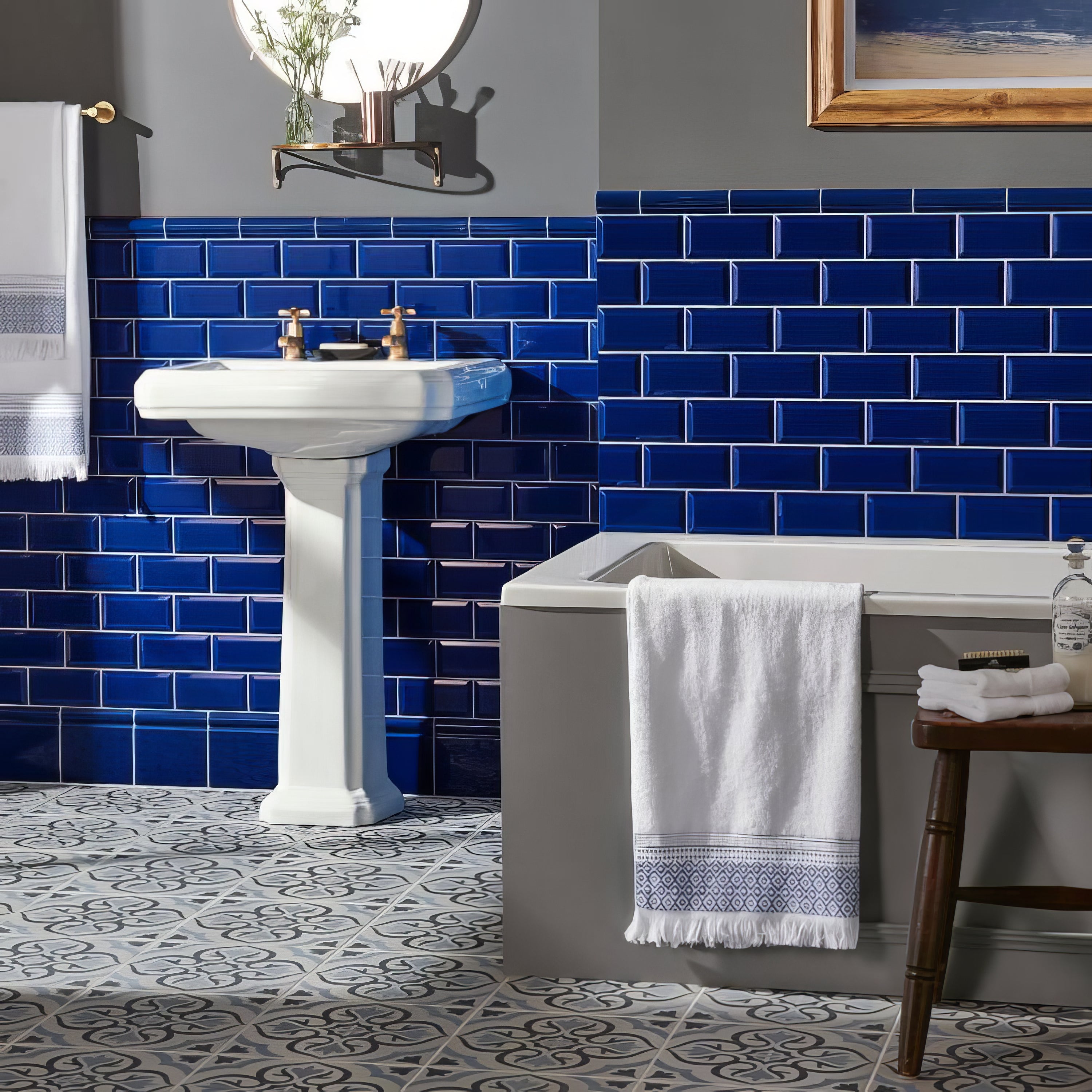 Royal Blue Metro Bevelled Tile - Hyperion Tiles