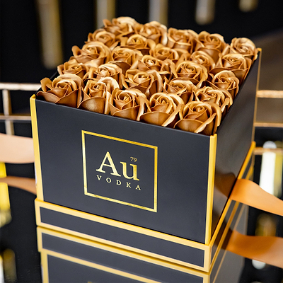 Gift Box of Gold Roses, Au Vodka Branding