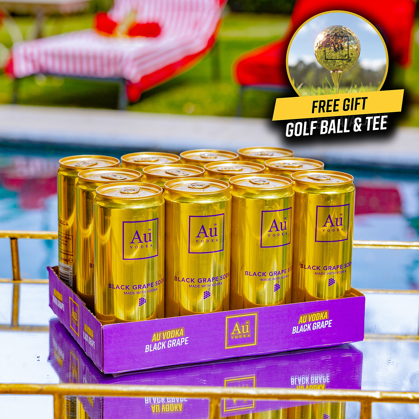 Au Vodka Case of 12 Cans & FREE Golf Ball + Golf Tee