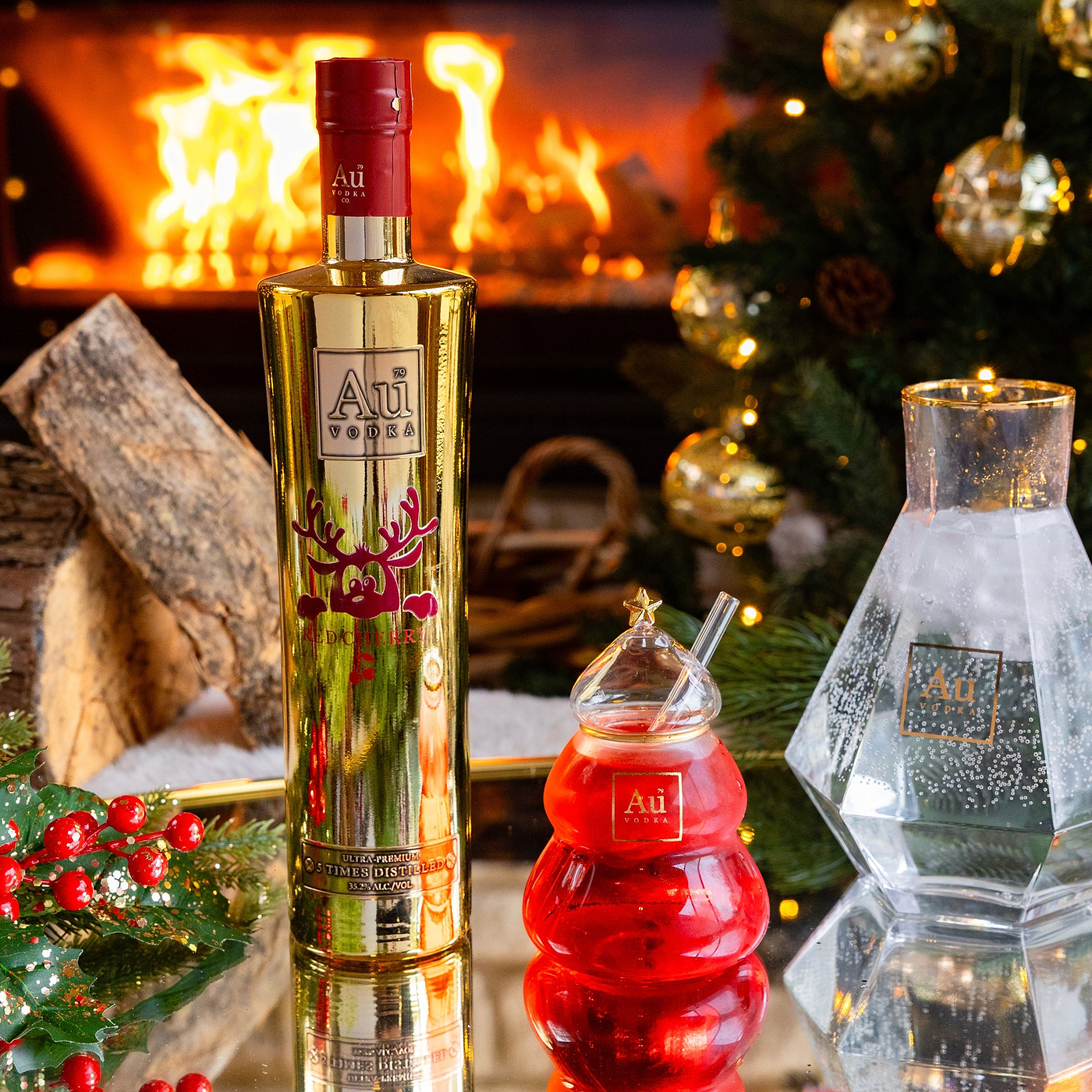 Au Vodka Christmas Edition 70cl & Christmas Tree Glass
