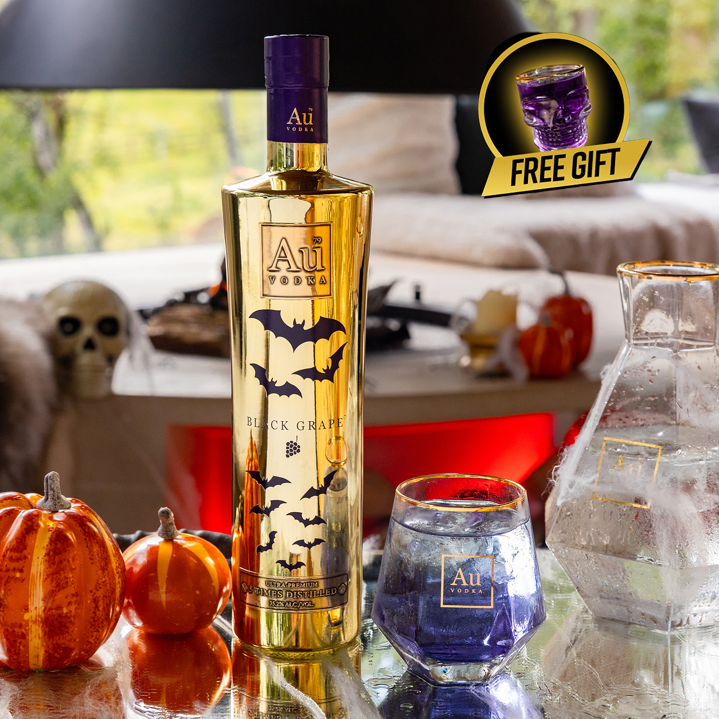 Au Vodka Any Halloween 70cl & FREE Skull Shot Glass