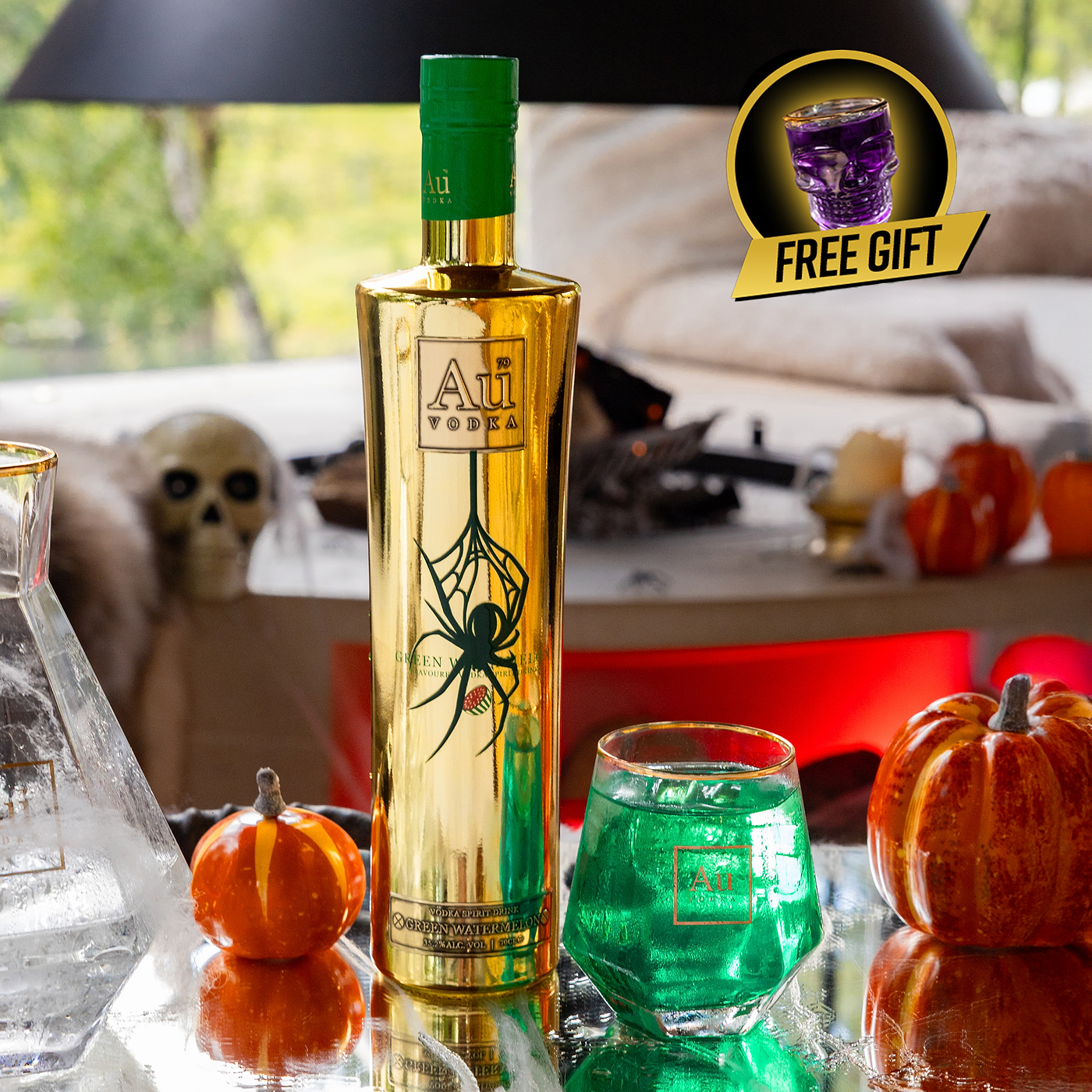 Au Vodka Any Halloween 70cl & FREE Skull Shot Glass