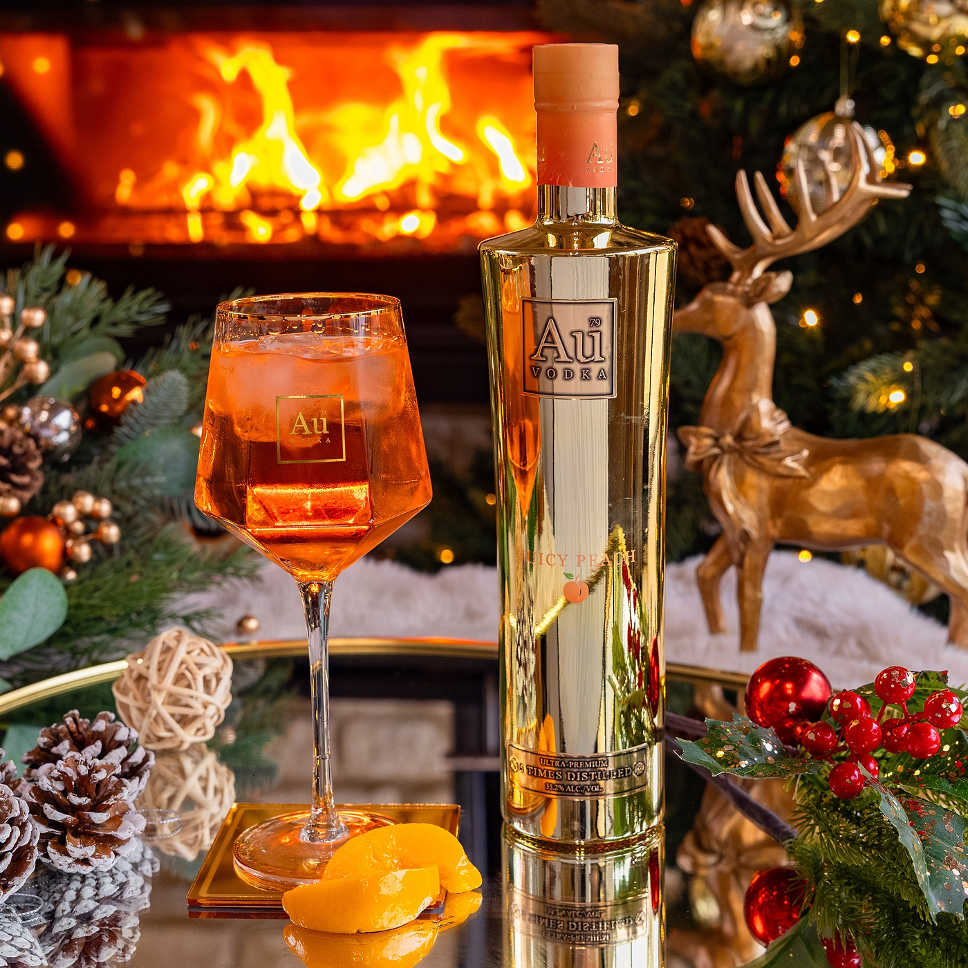 Au Vodka 70cl & Long Stem Diamond Cut Glass