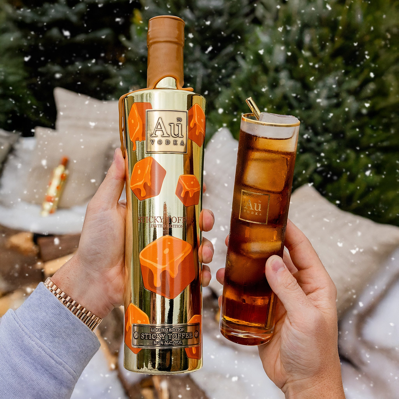 Au Vodka Sticky Toffee 70cl & Highrise Glass