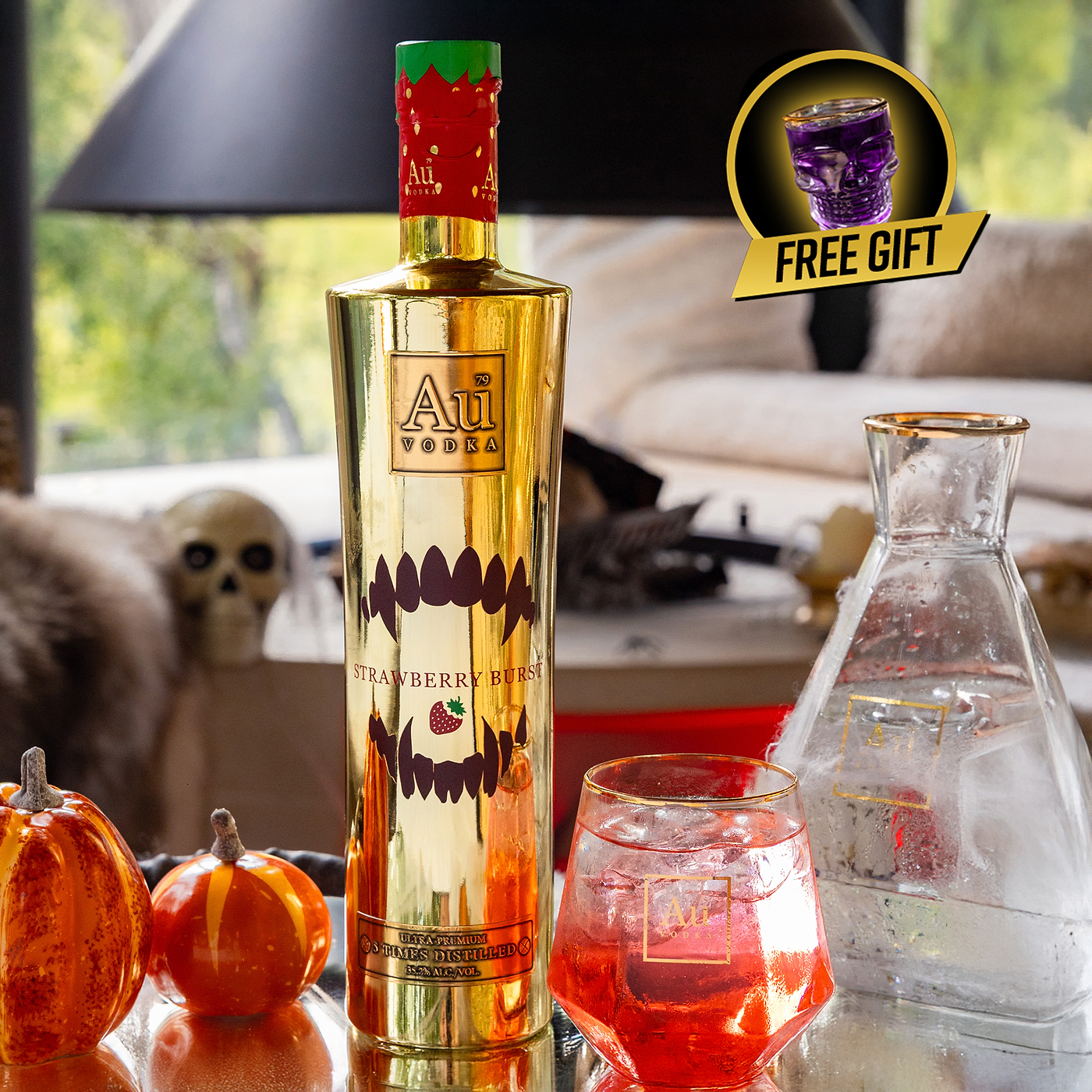 Au Vodka Any Halloween 70cl & FREE Skull Shot Glass