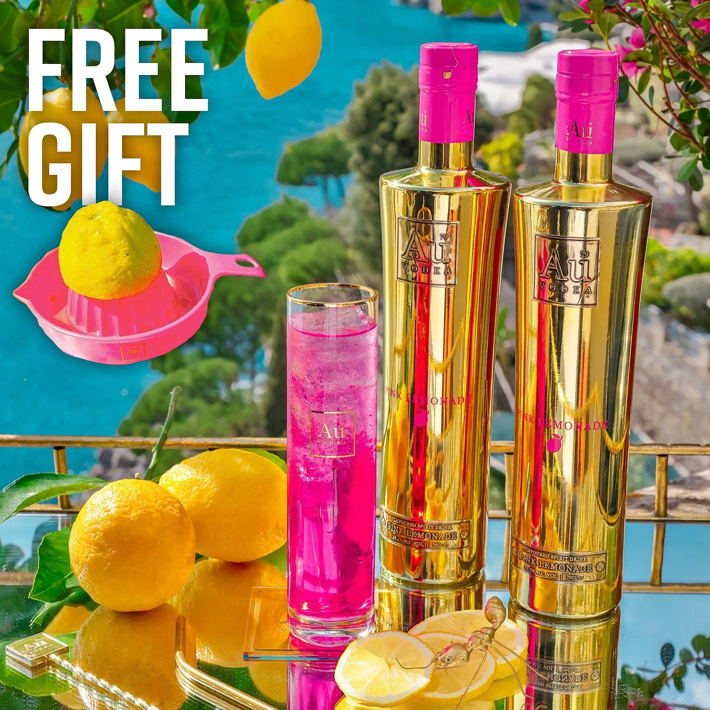 Au Vodka Pink Lemonade 70cl + FREE Gift