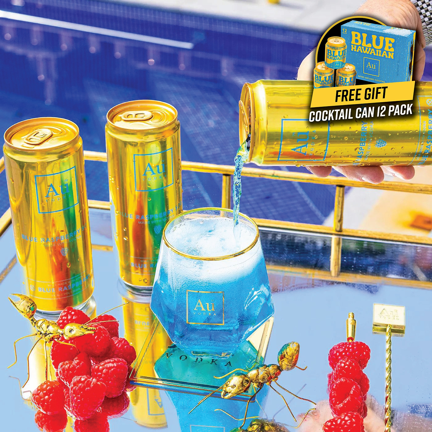 Au Vodka Case Of 12 Cans + FREE Case of 12 Blue Hawaiian Cans