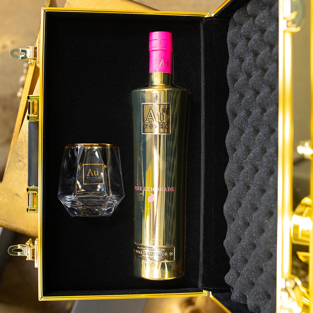 Au Vodka Gold V.I.P Briefcase with 70cl Bottle & Diamond Cut Glass - Au Vodka