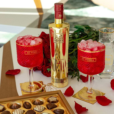 Au Vodka Red Cherry 70cl & 2x Crystal Cocktail Glass - Au Vodka